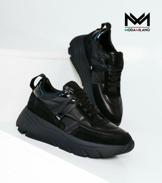 Черные кожаные кроссовки женские от Moda Milano